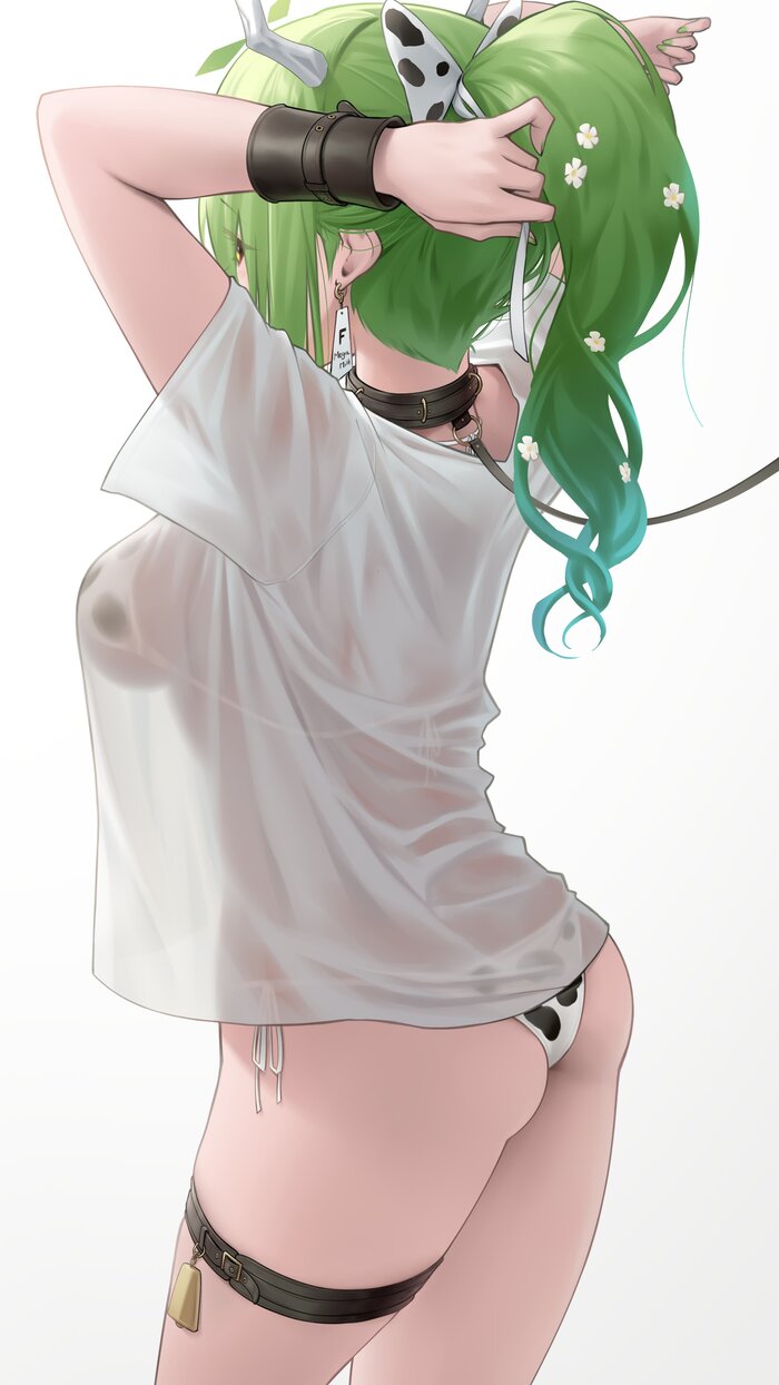 Fauna - NSFW, Anime art, Anime, Hololive, Virtual youtuber, Ceres fauna, Collar, Leash, Booty