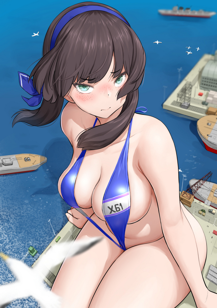 В купальнике - NSFW, Купальник, Anime Art, Giantess, Море, Эротика, Mogador, Kantai Collection