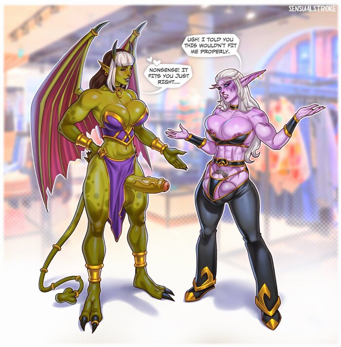 Difficulty in choosing pants - NSFW, Erotic, Hand-drawn erotica, Futanari, Futa art, Big dick futa, Futa Bulge, Futa exotic, World of warcraft, Night elfs, Sensualstroke