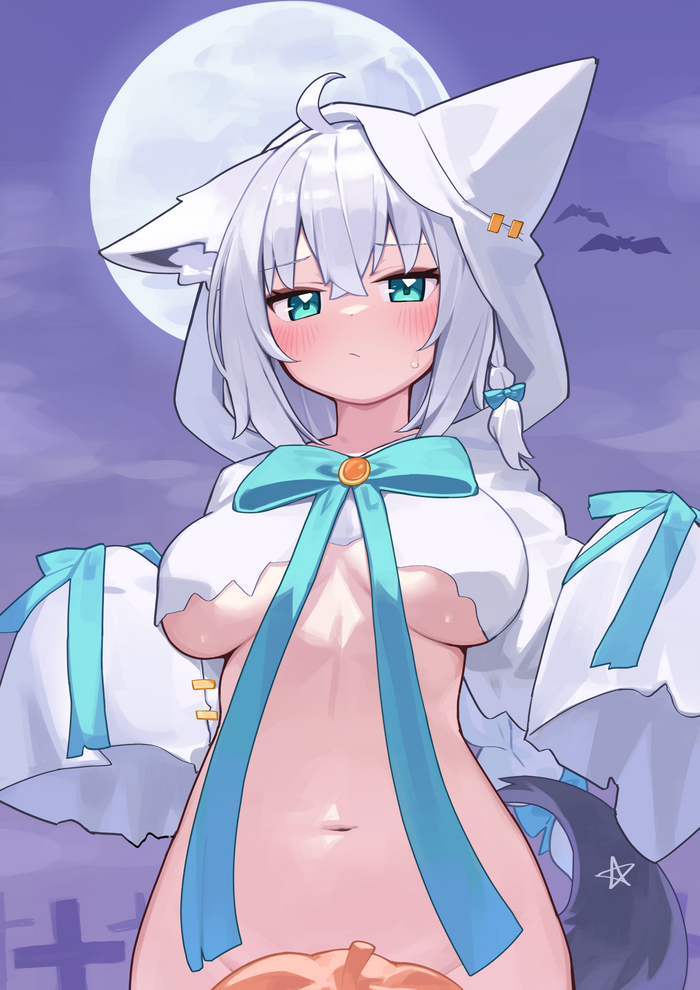 Fox Ghost - NSFW, Anime art, Anime, Virtual youtuber, Hololive, Shirakami fubuki, Deaver, Animal ears, Tail, Halloween