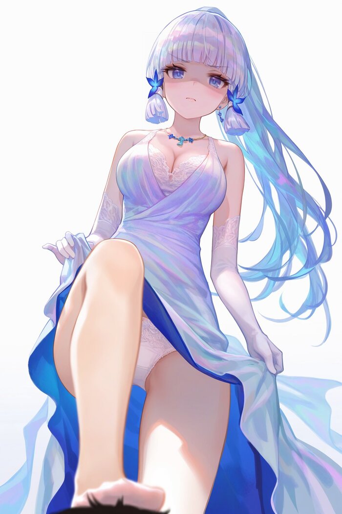 Shh! Are you satisfied?! - NSFW, Anime, Anime art, Kamisato Ayaka (Genshin Impact), Genshin impact, The dress, Pantsu, Neural network art, Legs