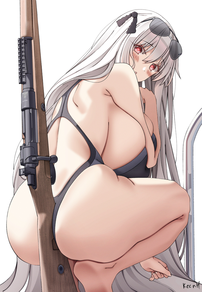 Самое место для винтовки - NSFW, Аниме, Anime Art, Kar98k, Girls Frontline, Купальник, Попа, Сиськи, Винтовка, Солнцезащитные очки, Keenh