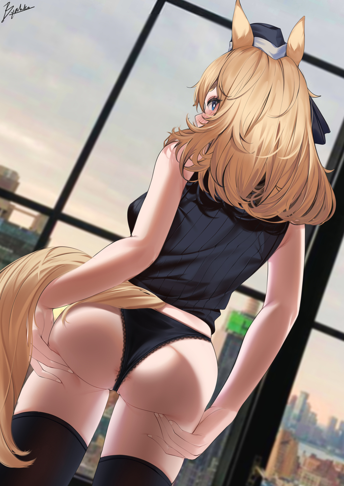 Nice ass - NSFW, Art, Anime, Anime art, Arknights, Whislash, Booty, Pantsu, Stockings, Tail, Animal ears, Hand-drawn erotica, Erotic, Bunnysuit