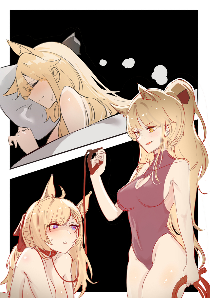 Dream - NSFW, Anime art, Anime, Arknights, Blemishine, Whislash, Collar, Leash, Yuri, Animal ears