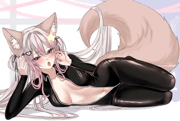 Anny - NSFW, Anime Art, Аниме, Virtual YouTuber, Anny, Animal Ears, Хвост