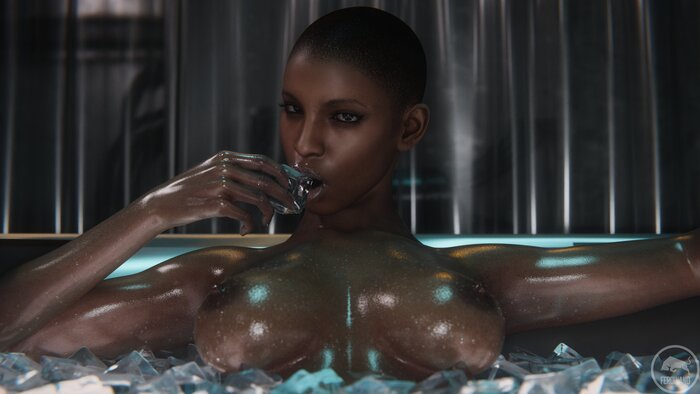 Cooling - NSFW, Art, 3D, Games, Cyberpunk 2077, Girls, Mulatto, Hackers, Bath, Ice, Boobs, Erotic, 18+