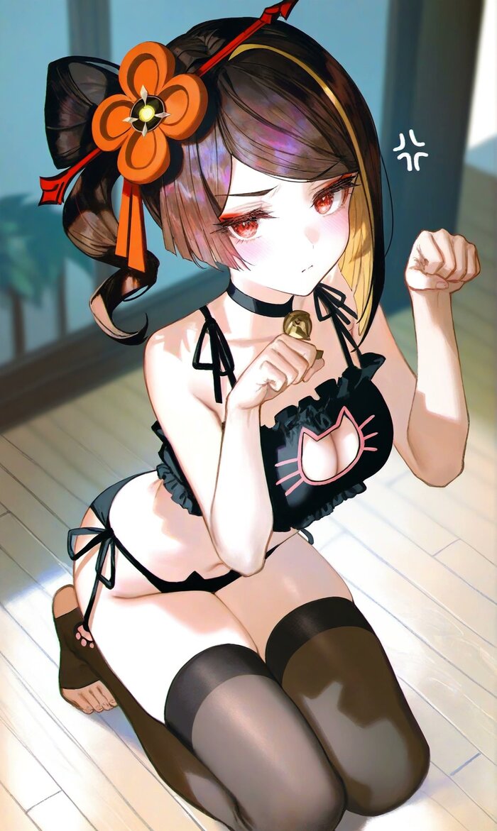 Nya! - NSFW, Anime, Anime art, Chiori (Genshin Impact), Genshin impact, Bikini, Stockings, Art