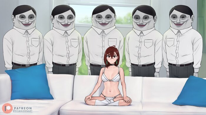 Memes - 18+, Anime, Anime art, Ayase Momo, Dandadan, Sofa, Art, Underwear, NSFW, Girl and five blacks