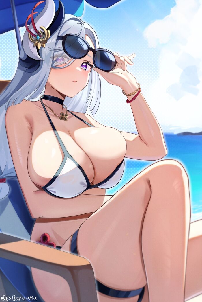 Shenhe - 18+, Boobs, Art, Hand-drawn erotica, Swimsuit, Games, Shenhe (Genshin Impact), Genshin impact, Game art, Anime art, NSFW