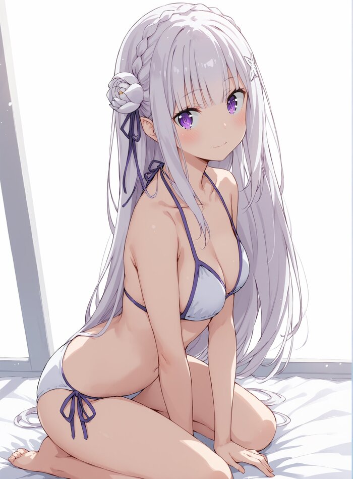 Emilia - 18+, Anime, Anime art, Girls, Re: Zero Kara, Emilia, Elves, Swimsuit, Neural network art, Bikini, NSFW