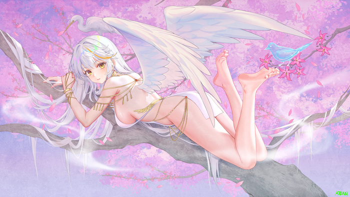 Angel - 18+, Erotic, Boobs, Girls, Anime art, Anime, Atdan, Art, Wings, Angel, NSFW