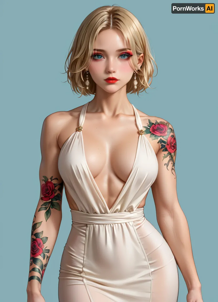 How beautiful the roses are! - 18+, My, Girls, Erotic, Anime, Original character, Neural network art, Нейронные сети, Artificial Intelligence, Girl with tattoo, NSFW