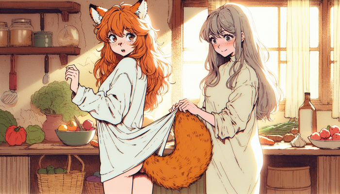 Shameless Jean! - 18+, My, Neural network art, Anime, Anime art, Animal ears, Kitsune, NSFW