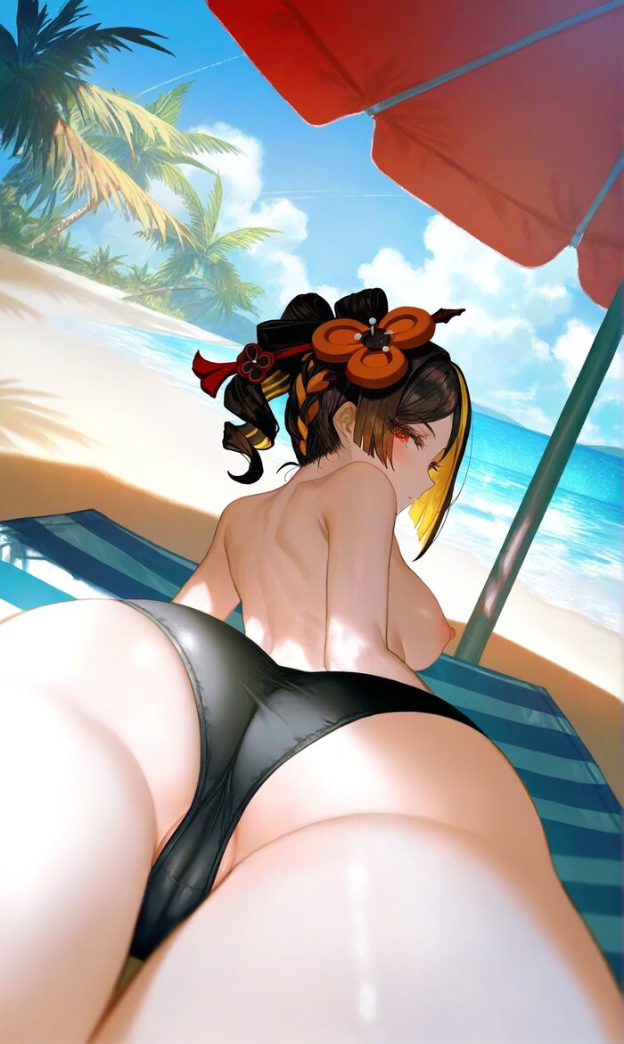 So where's your sunscreen? - 18+, Anime, Anime art, Chiori (Genshin Impact), Genshin impact, Hand-drawn erotica, Booty, Boobs, Beach, Sea, NSFW