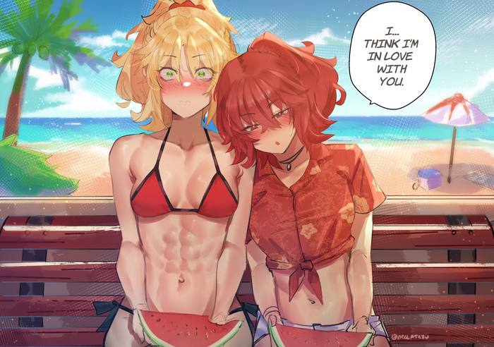 I think I'm falling in love with you - 18+, Gudako, Anime art, Anime, Fate, Fate apocrypha, Mordred, Strong girl, Yuri, NSFW