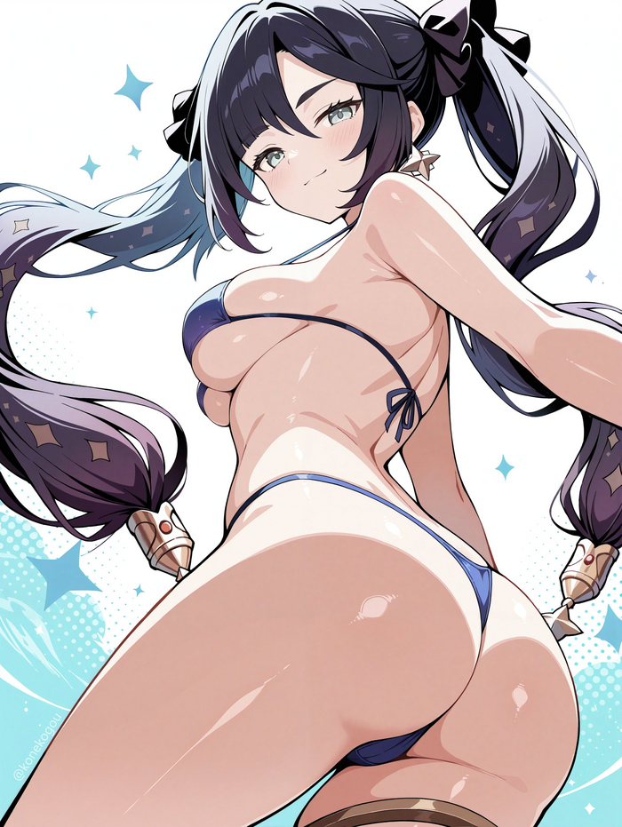 Mona - 18+, Genshin impact, Mona (genshin impact), Art, Girls, Games, Anime art, Anime, Neural network art, Swimsuit, Booty, Boobs, NSFW