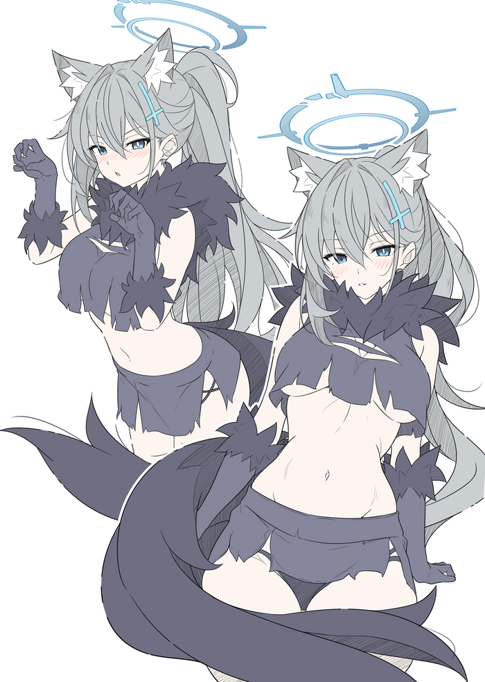 Shiroko Shiroko - 18+, Anime Art, Аниме, Blue archive, Shiroko Terror, T1kosewad, Animal Ears, NSFW