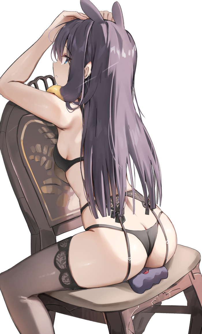 Ninomae Ina'nis - 18+, Anime art, Anime, Hololive, Virtual youtuber, Ninomae Inanis, Hand-drawn erotica, Underwear, Stockings, Booty, Wings, Tail, Longpost, NSFW