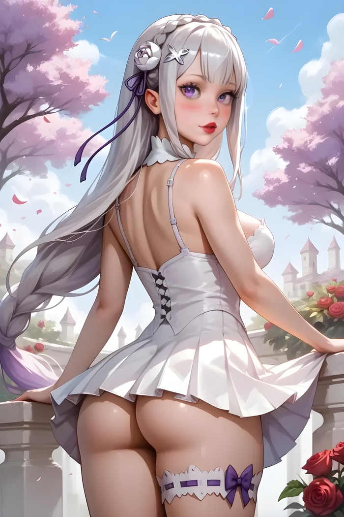 Emilia Re: Zero - 18+, Моё, Девушки, Голые, Попа, Аниме, Арт, Арты нейросетей, Рисованная эротика, Эротика, Re:Zero Kara, NSFW