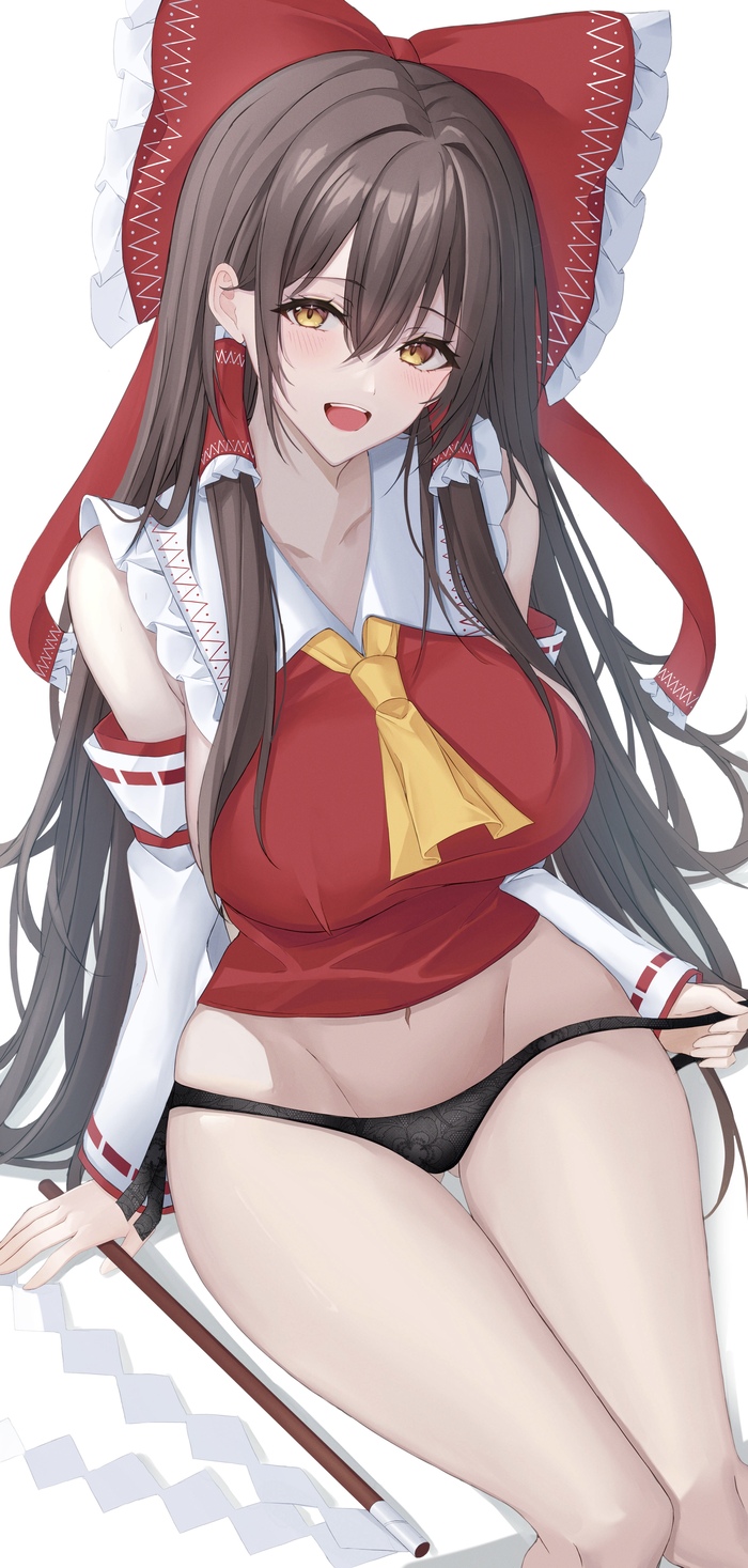 Hakurei Reimu - 18+, Touhou, Hakurei Reimu, Арт, Anime Art, Аниме, 7saki, Панцу, Эротика, Рисованная эротика, Длиннопост, NSFW