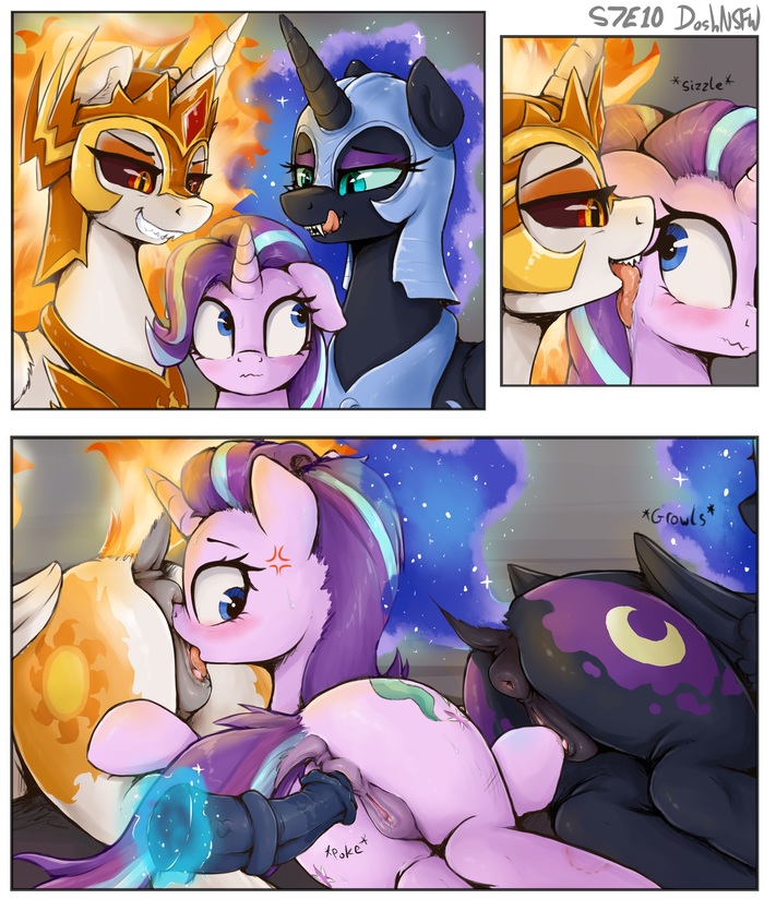 Наказание неизбежно - 18+, My Little Pony, PonyArt, MLP Explicit, MLP anatomically correct, Daybreaker, Nightmare Moon, Starlight Glimmer, Шиппинг, MLP Lesbian, Дилдо, Dosh, NSFW