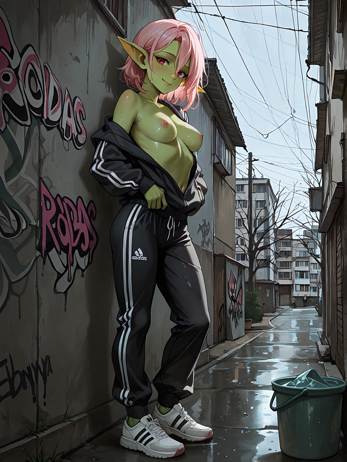 Gobochki middle zone +18 - 18+, My, Neural network art, Hand-drawn erotica, Images, Anime art, Anime, Wednesday, Goblin-Tian, Gopniks, Adidas, Longpost, NSFW