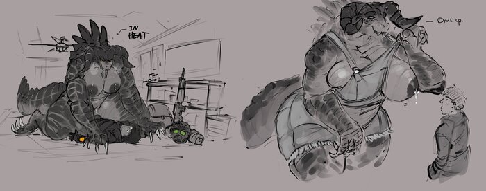 Intelligent Deathclaw - 18+, Fullness, Thick Thighs, Erotic, Death claw, Fallout, Chubby art, Hand-drawn erotica, Boobs, Furry, Yiff, Longpost, NSFW