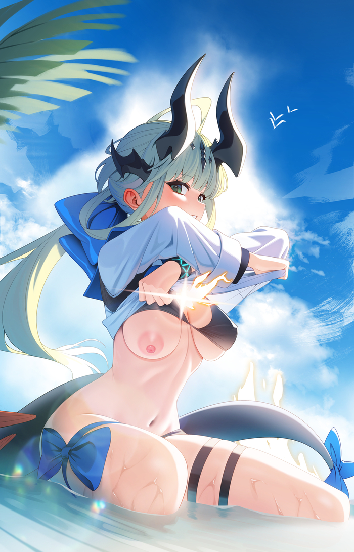 Reed - 18+, Anime art, Anime, Arknights, Reed (Arknights), Ett, Girl with Horns, Hand-drawn erotica, Tail, NSFW