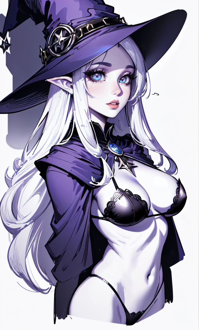 Witch - NSFW, My, Girls, Anime, 2D, Stable diffusion, Anime art, Longpost, Art, Нейронные сети, Artificial Intelligence, Digital drawing, Witches, Witch Hat, Boobs