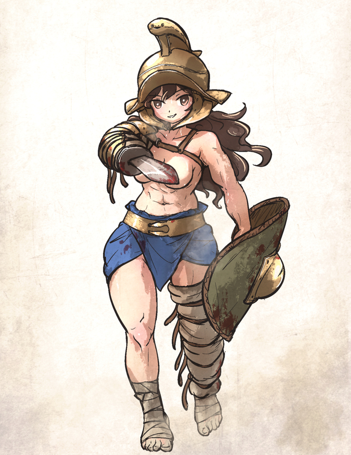 Topless Gladiator - NSFW, Vanishlily, Art, Anime, Anime art, Hand-drawn erotica, Gladiator