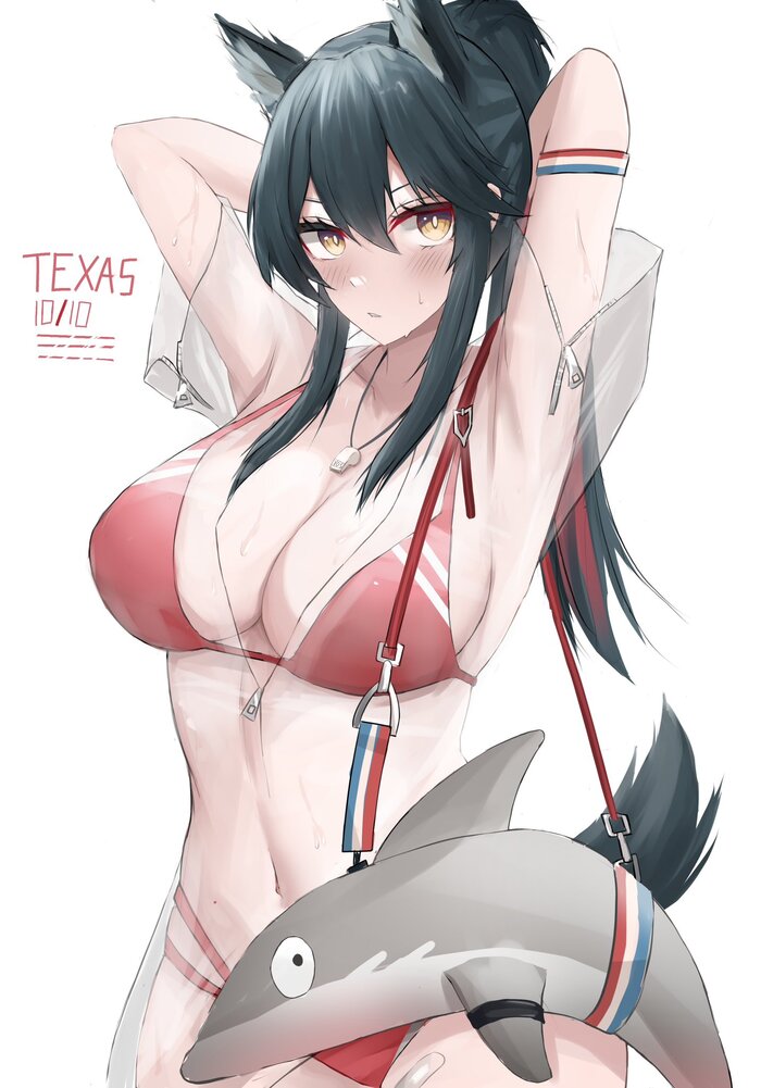 Texas - NSFW, Anime art, Anime, Texas (Arknights), Arknights, Swimsuit, Shark, Nami