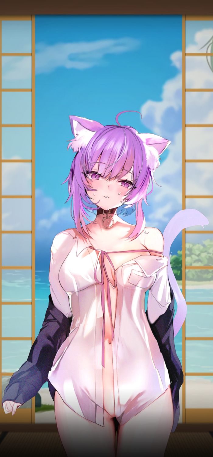 Phone background #84 Nekomata Okayu - NSFW, Anime, Anime art, Art, Hololive, Virtual youtuber, Animal ears, Tail, Hand-drawn erotica, Erotic, Phone wallpaper, Longpost