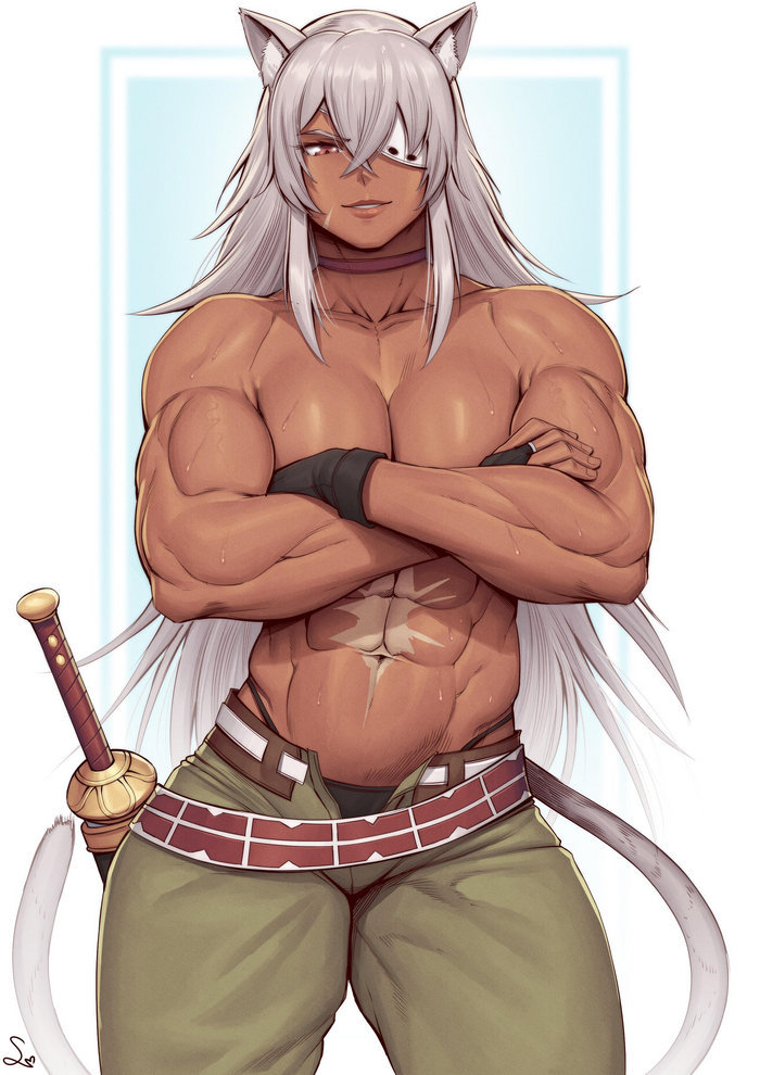 Gilaine - NSFW, Speedl00ver, Mushoku tensei, Ghislaine dedoldia, Strong girl, Sports girls, Girls, Press, Muscle, Bodybuilders, Anime art, Animal ears, Anime, Art