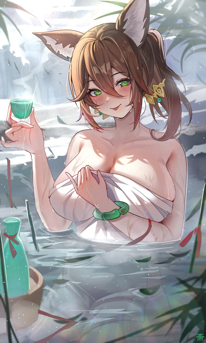 Tarragon - NSFW, Girls, Boobs, Anime art, Art, Anime, Eared, Tingyun (Honkai: Star Rail)