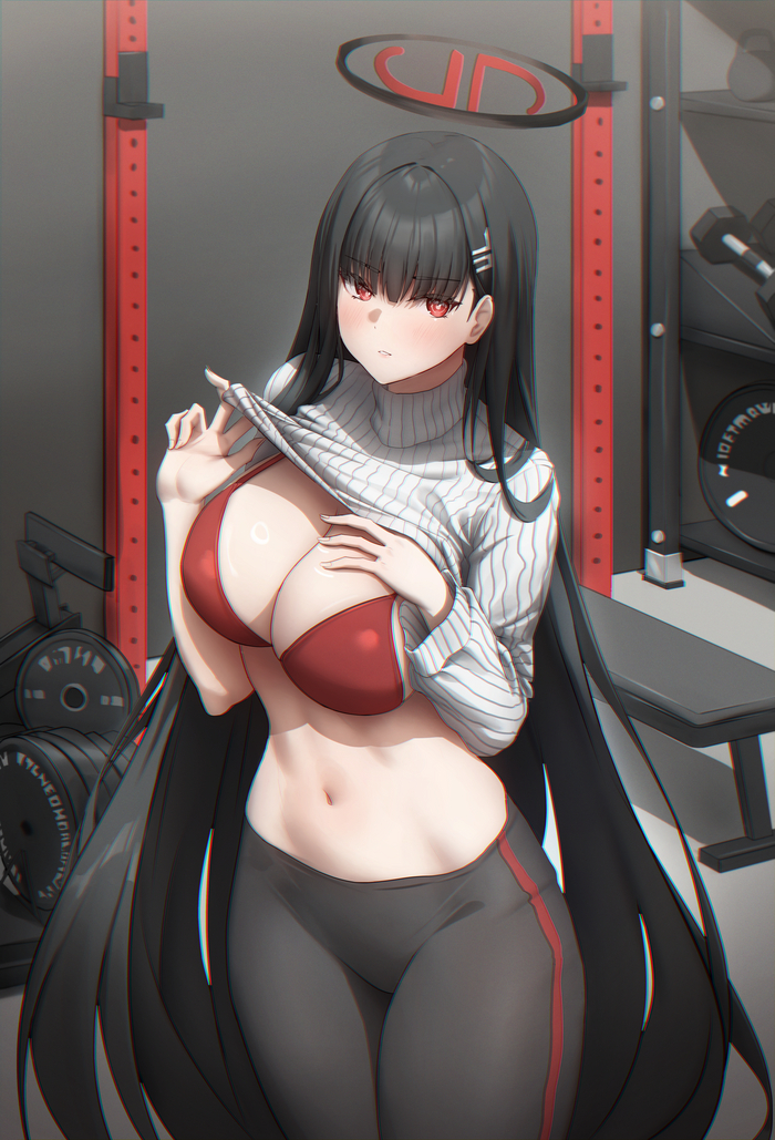 Tsukatsuki Rio - NSFW, Erotic, Art, Tsukatsuki Rio, Blue archive, Girls, Bra, Gym, Pullover, Hand-drawn erotica, Anime art