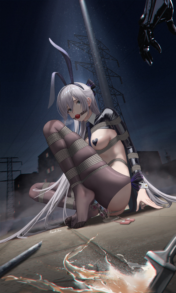 Gift of the Night - NSFW, Anime art, Anime, Hand-drawn erotica, Shibari, Roundschen, Longpost, Original character