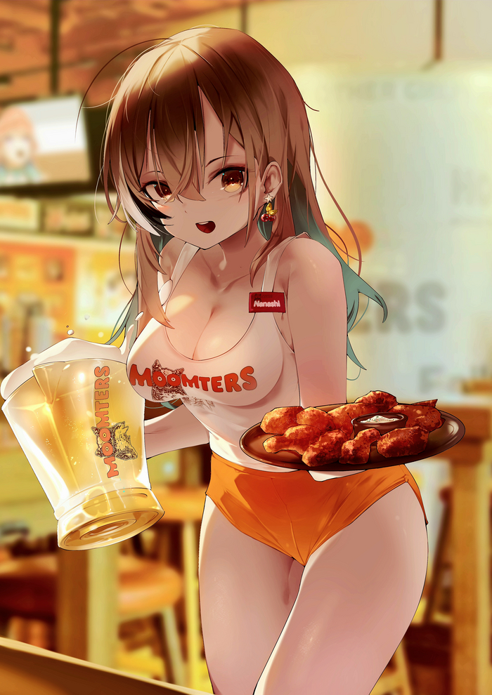 Nanashi Mumei - NSFW, Erotic, Art, Nanashi Mumei, Hololive, Virtual youtuber, Girls, Beer, Hen, Hand-drawn erotica, Anime art