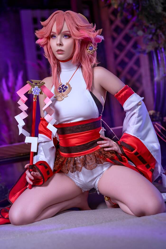 Yae Miko by Helly Valentine - NSFW, Girls, Erotic, Cosplay, Underwear, Yae miko, Disharmonica, Longpost, The photo