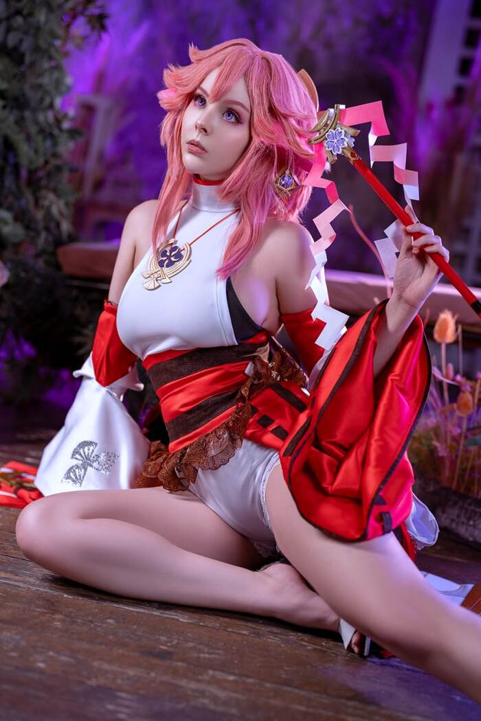 Yae Miko by Helly Valentine - NSFW, Girls, Erotic, Cosplay, Underwear, Yae miko, Disharmonica, Longpost, The photo