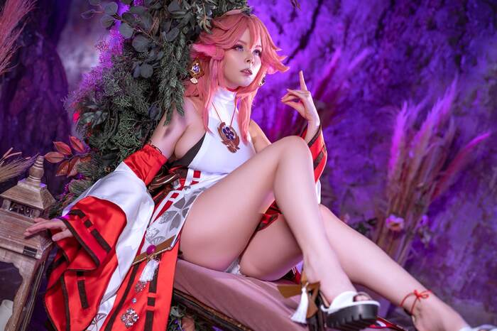 Yae Miko by Helly Valentine - NSFW, Girls, Erotic, Cosplay, Underwear, Yae miko, Disharmonica, Longpost, The photo