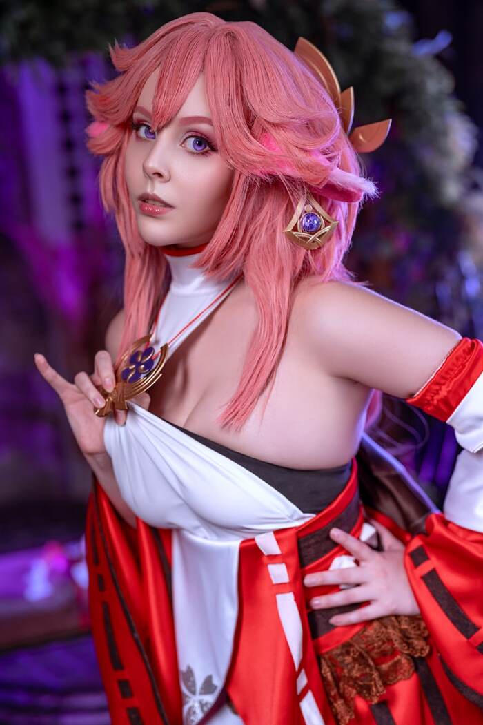 Yae Miko by Helly Valentine - NSFW, Girls, Erotic, Cosplay, Underwear, Yae miko, Disharmonica, Longpost, The photo