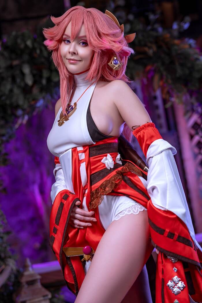 Yae Miko by Helly Valentine - NSFW, Girls, Erotic, Cosplay, Underwear, Yae miko, Disharmonica, Longpost, The photo