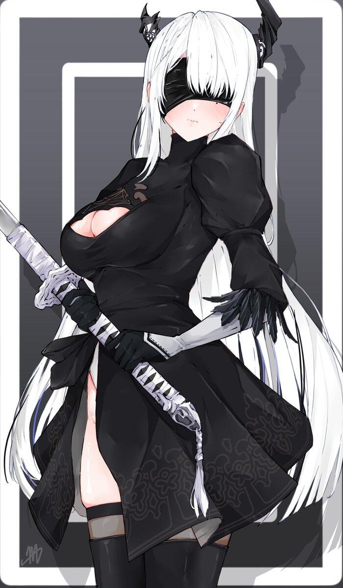 Neissa - NSFW, Anime art, Anime, Hololive, Virtual youtuber, NIER Automata, Yorha unit No 2 type B, Crossover, Longpost