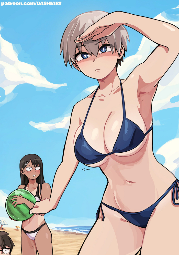 Watermelon - NSFW, Anime art, Anime, Ijiranaide Nagatoro-san, Hayase nagatoro, Uzaki Hana, Swimsuit, Uzaki-Chan wa asobitai!