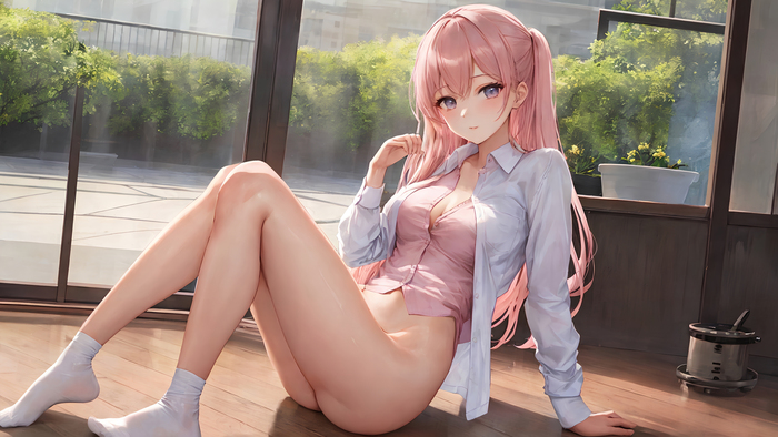 Pink - NSFW, My, Anime, Anime art, Neural network art, Stable diffusion, Art, Girls, Erotic, Desktop wallpaper, Legs, Colorful hair