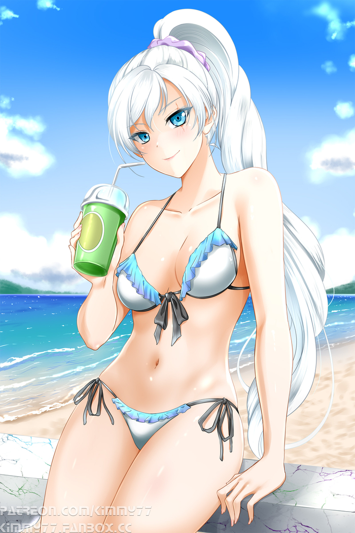 Snowflake - NSFW, RWBY, Weiss schnee, Anime art, Kimmy77, Art, Anime, Boobs, Hand-drawn erotica, Water, Navel, Sky, Clouds, Cup, Nipples, Longpost