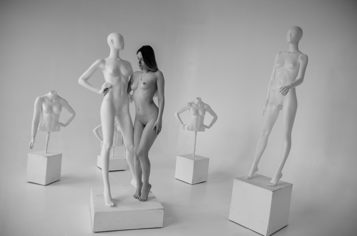 Black and white world with mannequins - NSFW, My, Booty, Boobs, Erotic, Nyushka, Longpost