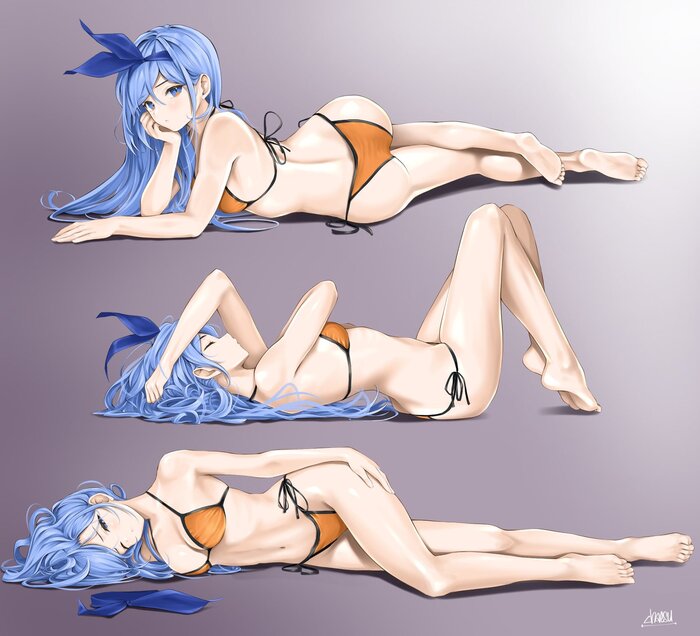 Poses - NSFW, Рисунок, Девушки, Купальник, Original Character, Рисованная эротика, Minah, Chaesu, Anime Art, Арт