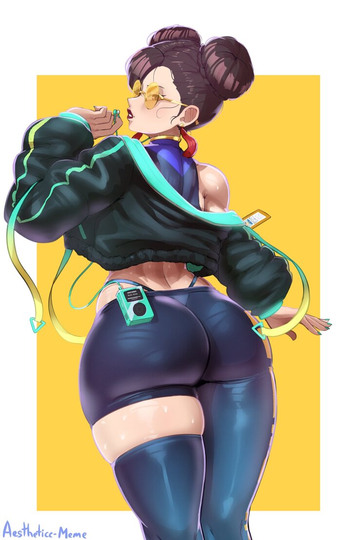 Chun Li and her BIG jacket - NSFW, Aestheticc-Meme, Art, Anime, Anime art, Erotic, Street fighter, Chun-Li, Extra thicc, Longpost