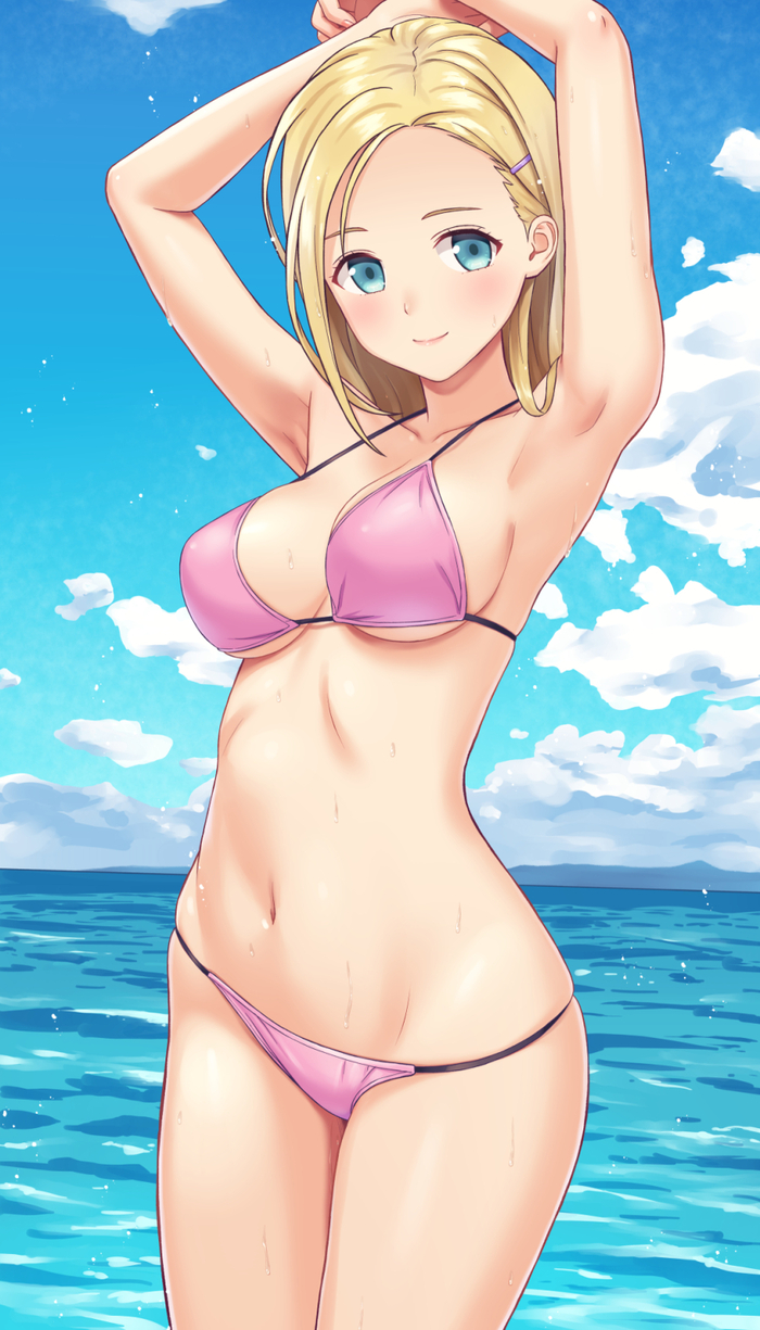 Beautiful ocean :) - NSFW, Anime, Anime art, Girls, Art, Hand-drawn erotica, Artist NG, Bikini